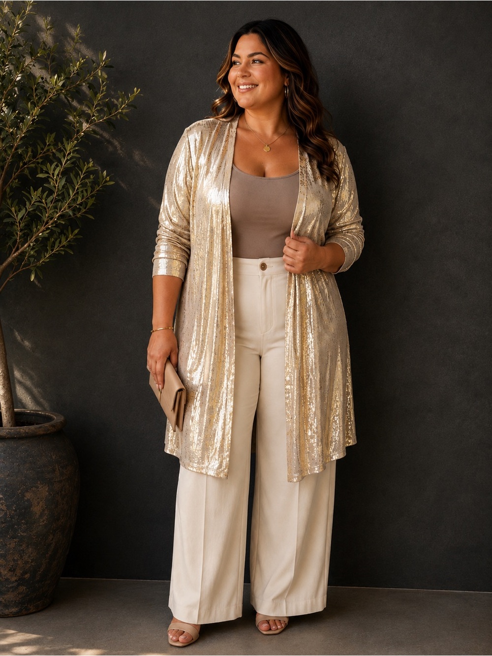 NWT | Rose & Metallic Gold Longline Duster Cardigan | 1X